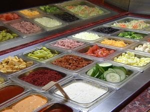 A view of salad bar at Sandy's Pizza.