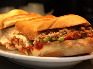 A view of a sandwich at Sandy's Pizza.